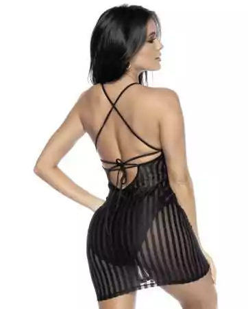 Kurzes Kleid aus schwarzem Netzstoff mit vertikalen Streifen - MAL4584BLK