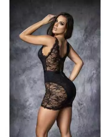 Robe courte en dentelle noire et large décollectée - MAL4585BLK