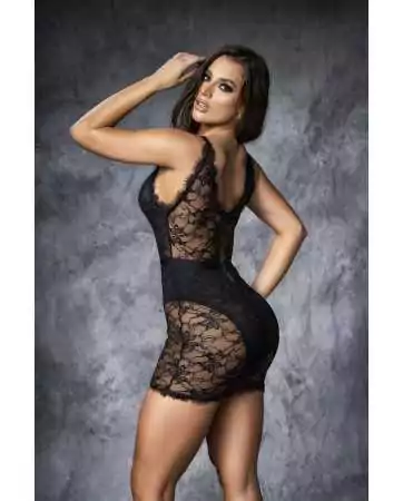 Short black lace dress with a wide neckline - MAL4585BLK