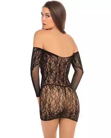 Mini robe en maille noire manches longues - REN7087-BLK