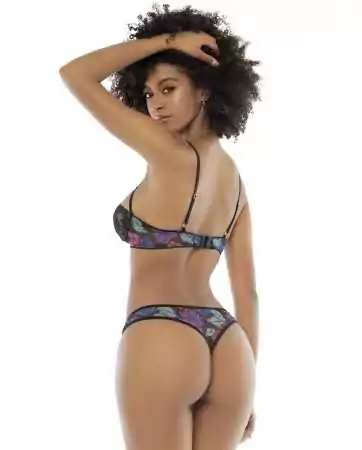 Deux-en-un, nuisette et ensemble trois pièces noir, tissu fleur exotique - MAL7496PRT