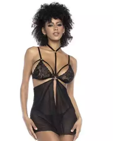 Deux-en-Un, Body et nuisette dentelle noire - MAL7499BLK