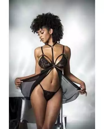 Deux-en-Un, Body et nuisette dentelle noire - MAL7499BLK