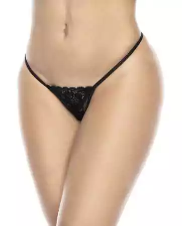 Nuisette avec large décollectée en dentelle et résille noire et string assorti - MAL7500BLK