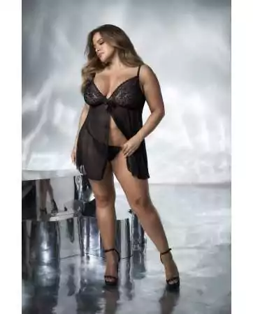 Babydoll, plus size, in black lace and fishnet open at the front - MAL7501XBLK