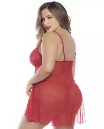 Babydoll, plus size, in red lace and fishnet open at the front - MAL7501XRED