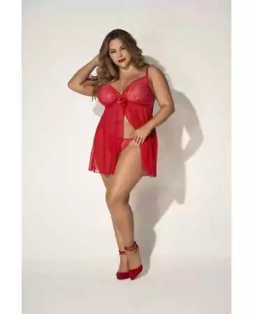 Babydoll, taglia grande, in pizzo e rete rosso aperto sul davanti - MAL7501XRED