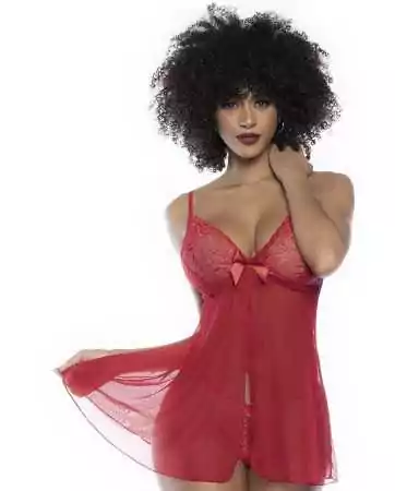 Babydoll in red lace and fishnet open at the front - MAL7501RED