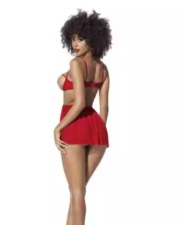 Feines rotes Netz-Negligé mit offenen Cups und String - MAL7508RED