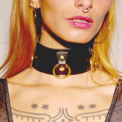 Collier en cuir Collection Anneaux NOIR & GOLD