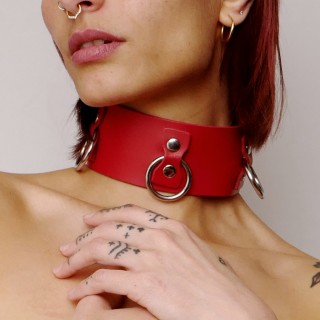 Collier en cuir Collection Anneaux Rouge - Oralove