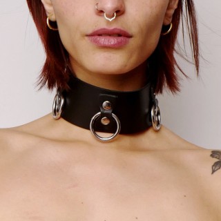 Collier en cuir Collection Anneaux Noir - Oralove