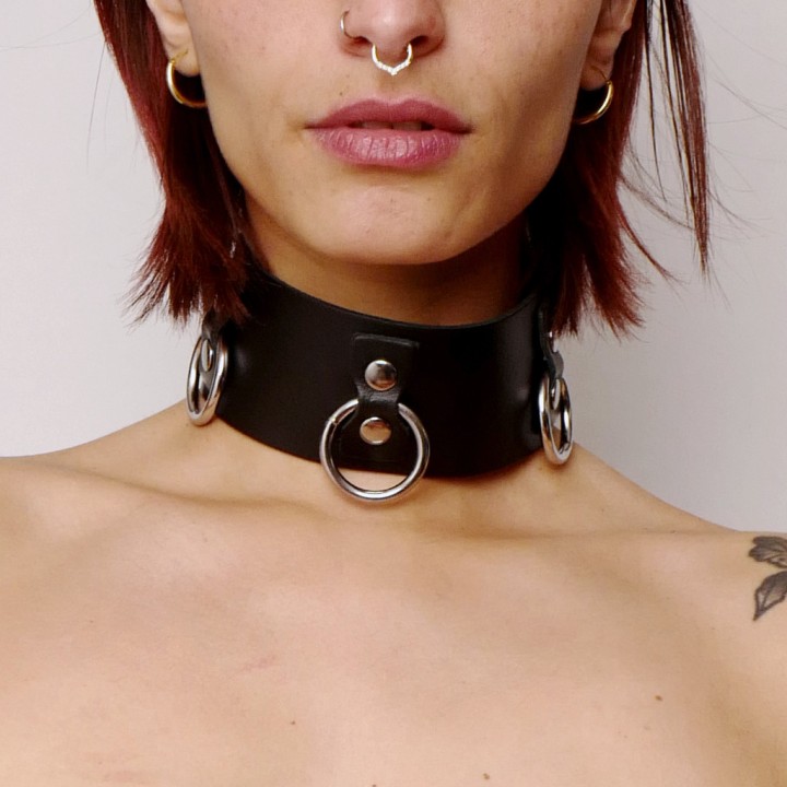 Collier en cuir Collection Anneaux Noir - Oralove
