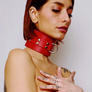 Choker minerve en cuir épais Rouge - Oralove