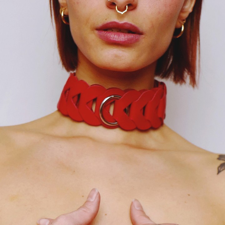 Collier en cuir tressé Rouge - Oralove