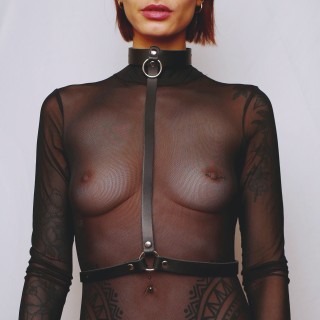 Harnais de poitrine en cuir Noir - Oralove