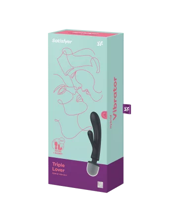 2 in 1 Vibratore rabbit e wand nero USB Triple Lover Satisfyer - CC597825