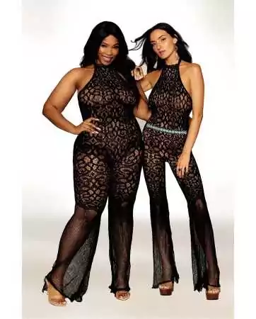 bodystocking en dentelle au crochet sans couture et résille noire - DG0468BLK