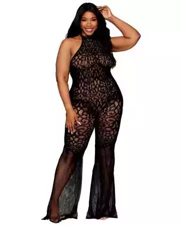 bodystocking en dentelle au crochet sans couture, grande taille, résille noire - DG0468XBLK