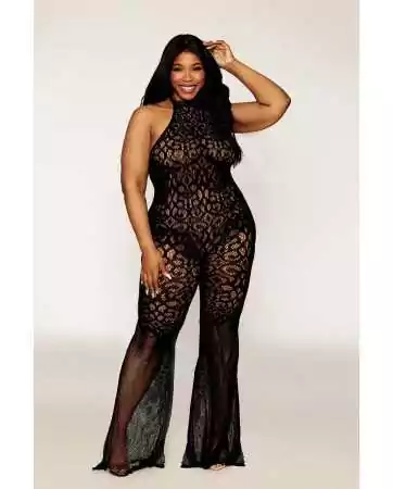 bodystocking en dentelle au crochet sans couture, grande taille, résille noire - DG0468XBLK