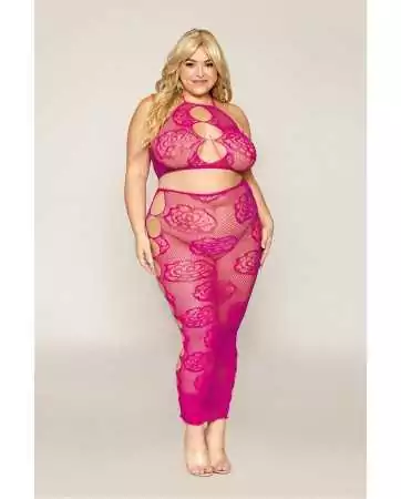 Pink mesh bra and long skirt set, plus size - DG0485XBEE