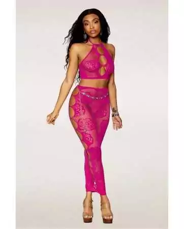 Matching bra and long mesh skirt in pink - DG0485BEE
