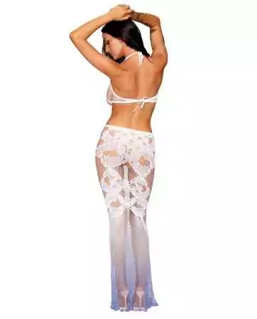 Seamless white bodystocking dress with custom lace pattern and fishnet designs - DG0491WHT
