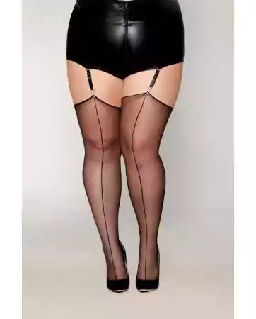 Black stockings, plus size, made of sheer mesh with a back seam - DG0492XBLK