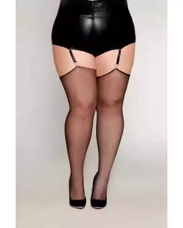 Black stockings, plus size, made of sheer mesh with a back seam - DG0492XBLK