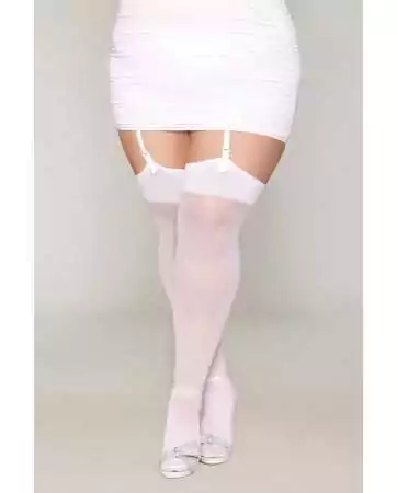 White stockings, plus size, with back seam embellished with rhinestones - DG0494XWHT