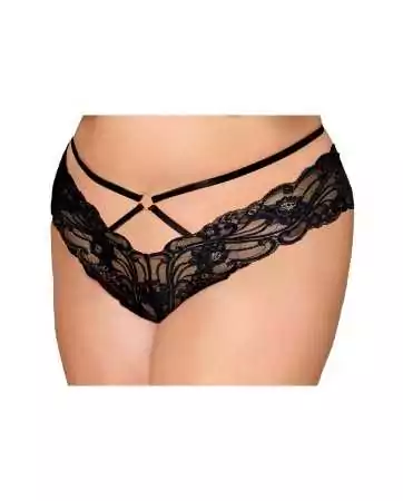 Black lace panties, plus size, with gold straps and chains - DG1489XBLK.