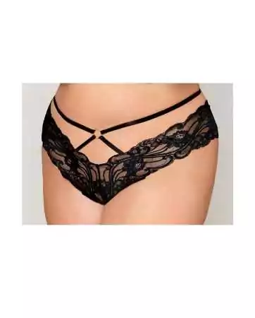 Black lace panties, plus size, with gold straps and chains - DG1489XBLK.