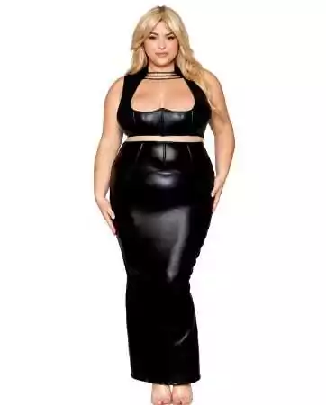 Set of bra and long skirt, plus size, black faux leather - DG13198XBLK