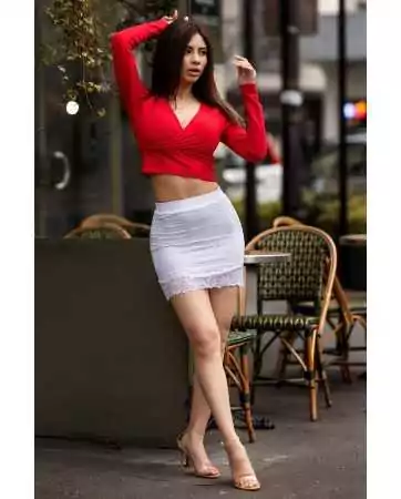 White Camellia short skirt - LSK2-SWHT