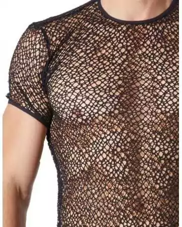 Sexy schwarzes T-Shirt mit unregelmäßigem Netzstoff - Fetischistisch - LM810-77BLK