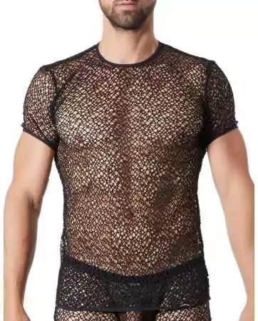Black sexy irregular fishnet fetish T-shirt - LM810-77BLK