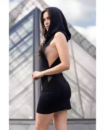 Sensual black dress with hood and chest band Adriana - LDP2BLK