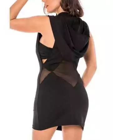 Sinnliches schwarzes Kleid mit Kapuze und Brustband Adriana - LDP2BLK