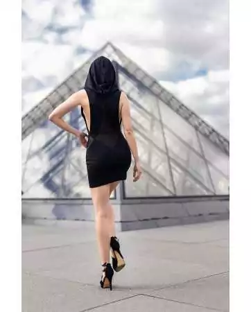 Sinnliches schwarzes Kleid mit Kapuze und Brustband Adriana - LDP2BLK