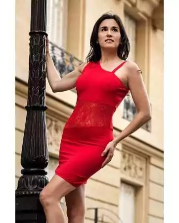 Red asymmetrical dress with lace Paola - LDR3RED