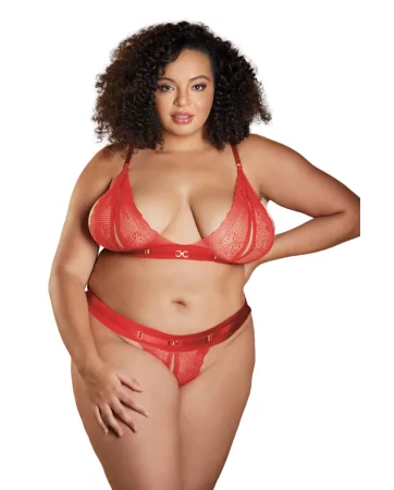 Two-piece red set in large size with split bra and open string STARR - 12-7002XR