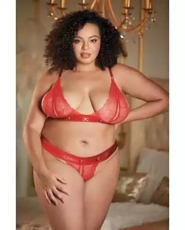 Two-piece red set in large size with split bra and open string STARR - 12-7002XR