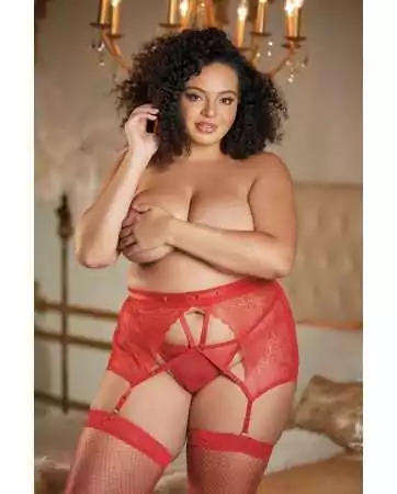 Plus-size red lace suspender belt and thong CHARISSA - 12-7012XR