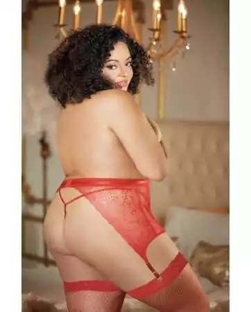 Plus-size red lace suspender belt and thong CHARISSA - 12-7012XR