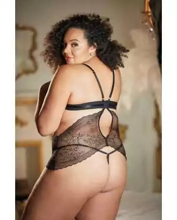 Black lace nightgown in plus size with open crotch ROSIE - 17-6002XB