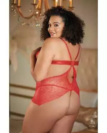 Red lace plus size nightgown with open crotch thong ROSIE - 17-6002XR