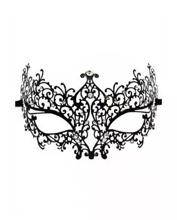 Maschera veneziana rigida nera con strass - HMJ-016BK