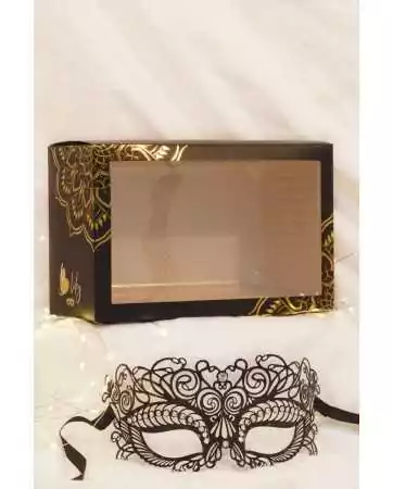 Maschera veneziana rigida nera con strass - HMJ-035BK