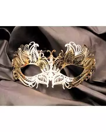 Máscara veneziana Greta rígida dourada com strass - HMJ-005B