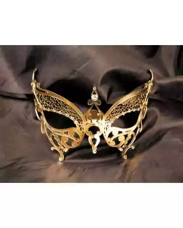 Máscara veneziana Alida rígida dourada com strass - HMJ-026B